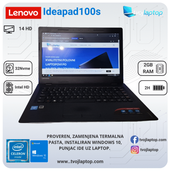 𝗟𝗲𝗻𝗼𝘃𝗼 𝟭𝟬𝟬𝘀, Intel® Celeron® N3150, 2GB DDR3, 32GB nvme, Intel HD