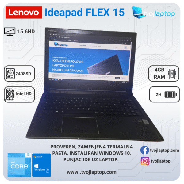 𝗟𝗲𝗻𝗼𝘃𝗼 𝗜𝗱𝗲𝗮𝗽𝗮𝗱 𝗙𝗹𝗲𝘅𝟭𝟱, I3 4Gen, 4GB DDR3, 240SSD, Intel HD