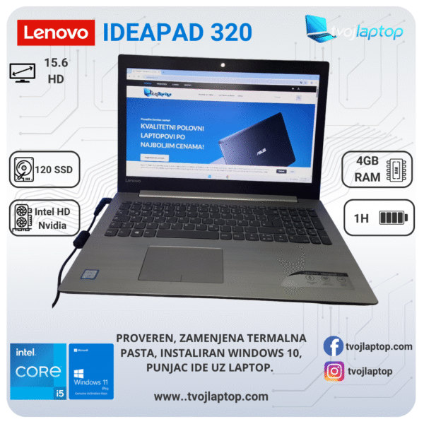 𝗟𝗲𝗻𝗼𝘃𝗼 𝗜𝗱𝗲𝗮𝗽𝗮𝗱 𝟯𝟮𝟬, i5 7gen, 4GB DDR4, 120 SSD, Dve grafike