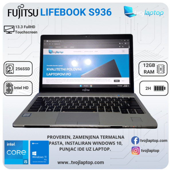 𝗙𝘂𝗷𝗶𝘁𝘀𝘂 𝗟𝗶𝗳𝗲𝗯𝗼𝗼𝗸 𝗦𝟵𝟯𝟲, Intel® Core™ i5, 12GB DDR4, 256Nvme, IntelHD,Touchscreen