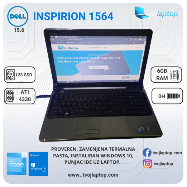 𝗗𝗲𝗹𝗹 𝗶𝗻𝘀𝗽𝗶𝗿𝗶𝗼𝗻 𝟭𝟱𝟲𝟰, I3, 6GB DDR3, 120 SSD, ATI Radeon
