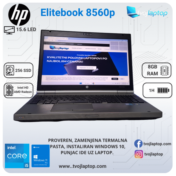 𝗛𝗣 𝗘𝗹𝗶𝘁𝗲𝗯𝗼𝗼𝗸 𝟴𝟱𝟲𝟬𝗣, Intel® Core™ i5, 8GB DDR3, 250 SSD, Dve grafike