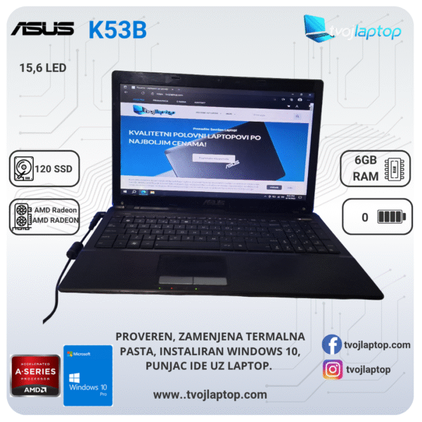 𝗔𝘀𝘂𝘀 𝗞𝟱𝟯𝗕, AMD E450, 6GB DDR3, 120 SSD, Dve grafike
