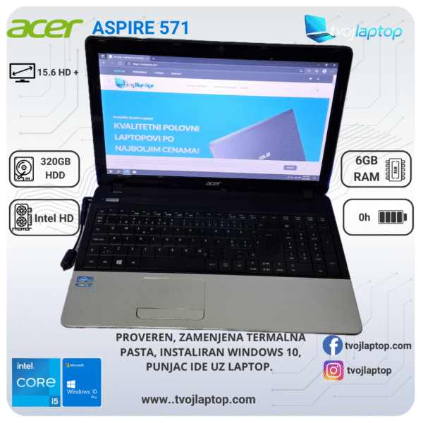 Acer Aspire E1-571, Core i5 laptop, polovan Acer laptop, povoljan laptop, laptop za školu, laptop za posao, 6GB RAM, HDD laptop, 15.6 inča laptop