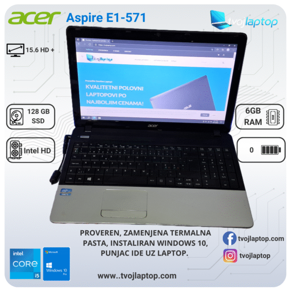 Acer Aspire E1-571, Core i5 laptop, polovan laptop, 6GB RAM, SSD laptop, 15.6 inča laptop, laptop za svakodnevnu upotrebu, povoljan laptop