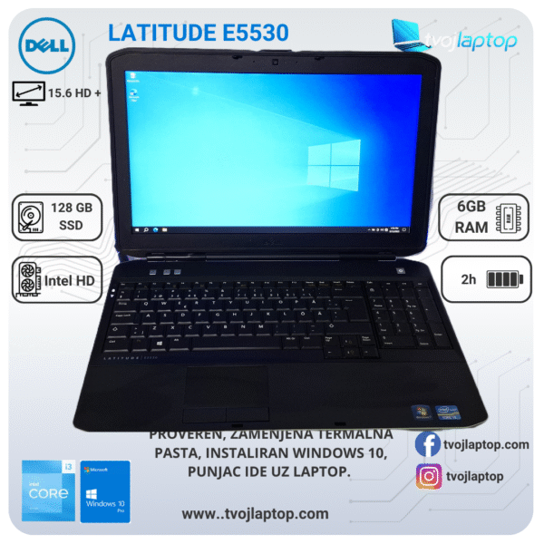 Dell Latitude E5530, Core i3 laptop, poslovni laptop, polovan Dell laptop, 6GB RAM, SSD laptop, 15.6 inča laptop, laptop za posao, povoljan Dell
