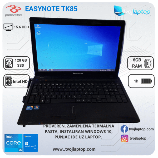Packard Bell EasyNote TK85, Core i5 laptop, polovan Packard Bell laptop, povoljan laptop, laptop za školu, laptop za posao, 6GB RAM, SSD laptop, 15.6 inča laptop