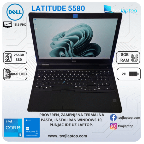 Dell Latitude 5580 | Intel Core i5-7200U | 8GB RAM | 256GB SSD | 15.6" Full HD | Windows 11 Pro