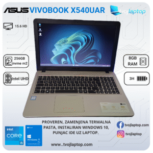 Laptop sa Intel Core i5-8250U, 8GB RAM i 256GB SSD – idealan izbor za posao, školu, multimediju i lagane igre.