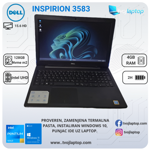Dell Inspiron 3583 | Intel Pentium Gold 5405U | 4GB RAM | 128GB SSD | 15.6" HD | Windows 11 Pro