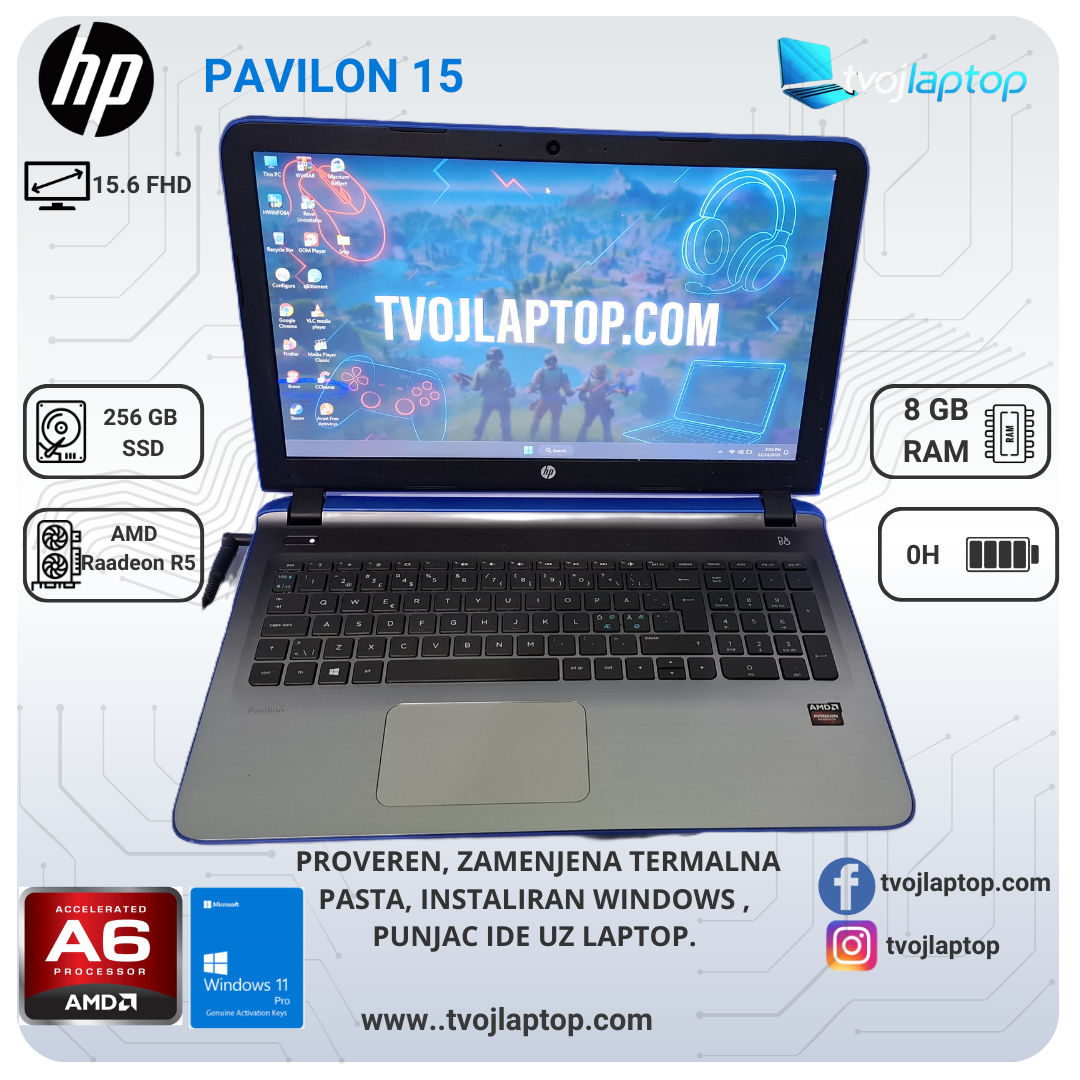 HP Pavilion 15 | AMD A6-6310 | 8GB RAM | 256GB SSD | AMD Radeon R4 | 15.6″ HD | Windows 11