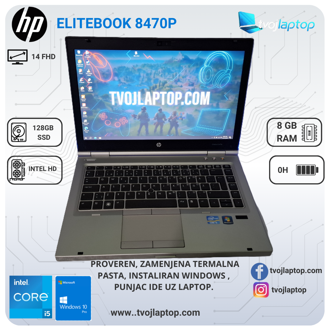 HP EliteBook 8470p | Intel Core i5-3230M | 8GB RAM | 128GB SSD | Intel HD 4000 | 14″ HD | Windows 10