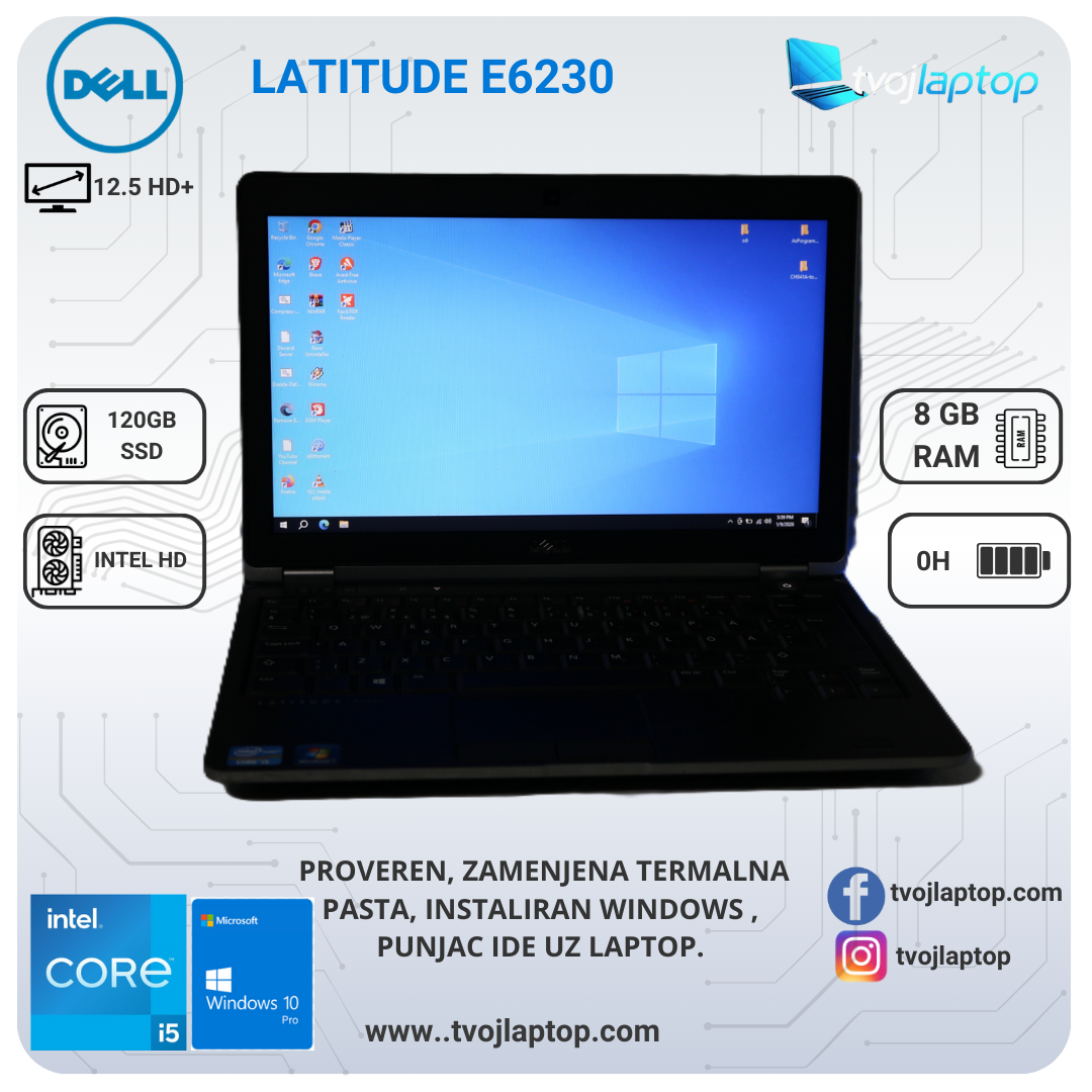 Dell Latitude E6230 | Intel Core i5-3380M | 8GB RAM | 120GB SSD | Intel HD 4000 | 12.5″ HD | Windows 10