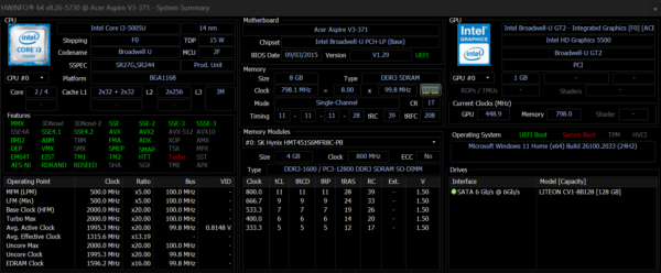 Acer Aspire V3-371 | Intel Core i3-5005U | 8GB RAM | 128GB SSD | Intel HD | 13.3" Full HD | Windows 11