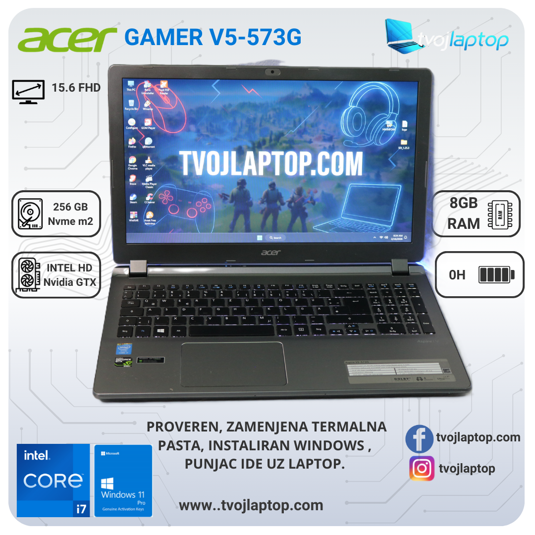 Acer Aspire V5 573G Gaming | i7-4500U | 8GB RAM | 256GB NVMe SSD | GTX 850M | Full HD IPS | Windows 11