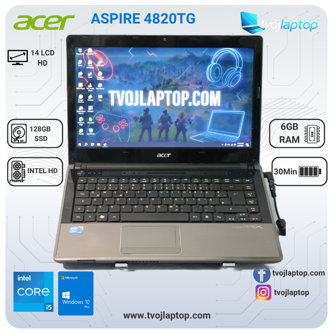Acer Aspire 4820TG i5-460M / 6GB RAM / 128GB SSD / Radeon HD 5650 / 14" – Multimedijalni laptop