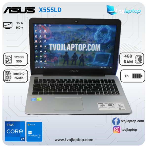 Asus X555LX555L – Intel Core i7 | 4GB RAM | 120GB SSD | NVIDIA GeForce 820M | 15.6" ekran | Polovan laptop